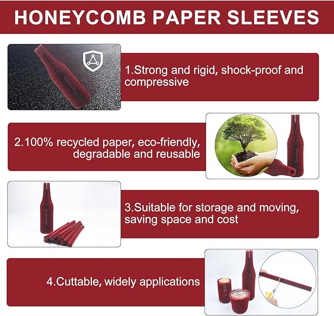 aromeili 16 Set Wine Bags for Travel Honeycomb Paper, Reusable Wine Bottle Protector Sleeves, Unbreakable Wine Travel Bags for Airplane Travel Transport Car Proof Safety Impact Resist Red