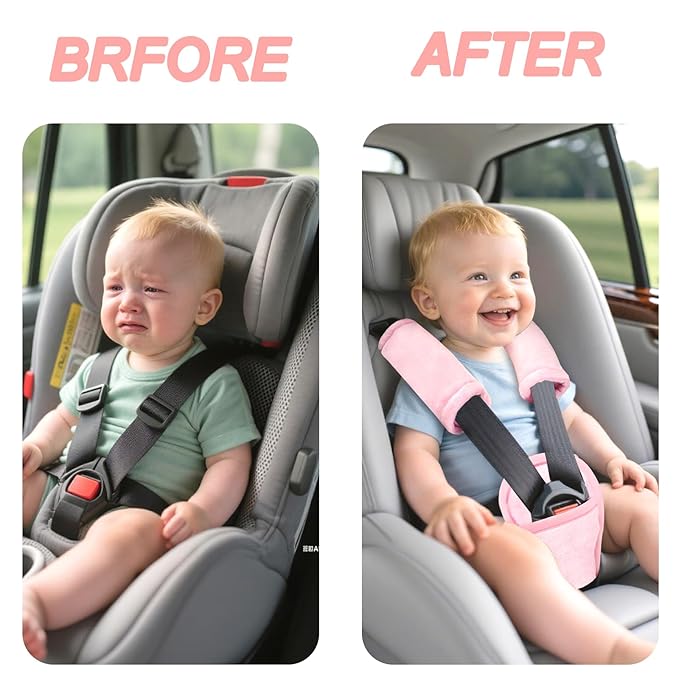 Car Seat Straps Pads for Baby Girls 3 Pieces,Super Soft Car Seat Strap Covers Kids,Man Fai Sky Infant Carseat Shoulder Pading, Hip Support for All Car Seats, Pushchair, Stroller(Pink)