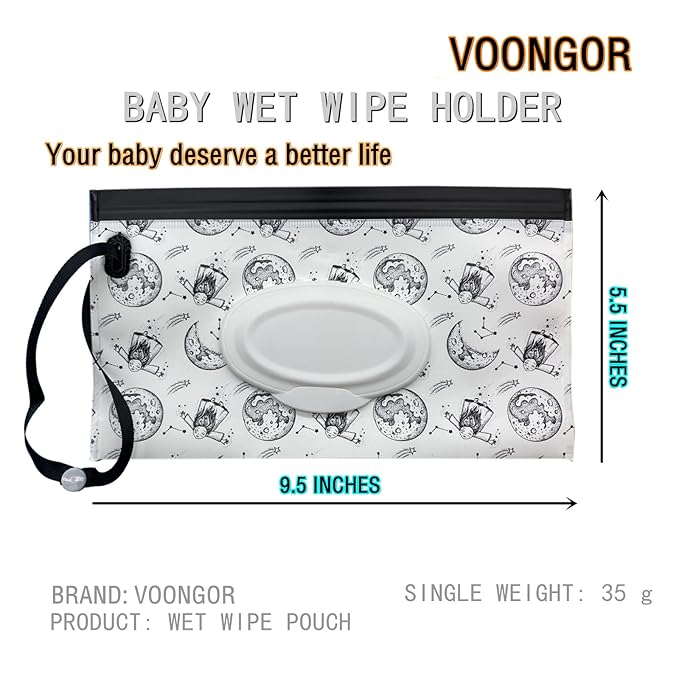 Portable Refillable Wet Wipe Pouch, Reusable Travel Wipes Holder & Case, Lightweight Flushable Diaper Wipes Container for Baby (Moon Girl)