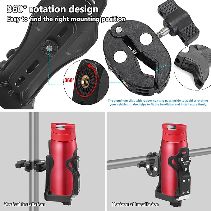 Roykaw Motorcycle ATV Cup Holder, Upgraded Bike Cup Holder, Motorcycle Drink Holder,Water Bottle Holder for Golf Push Cart,ATV/UTV,Kayak,Scooter, Boat, Stroller,Wheelchair,Tractor,Max Load 32oz