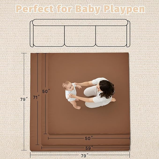 Waterproof Baby Play Mat for Floor 1.3"Thick Memory Foam 59 * 71 Cushion Playpen Playmat Tummy Time Nursery Rug Pad Mattress Create Soft & Safe Area for Infants,Toddler,Kids,Chestnut