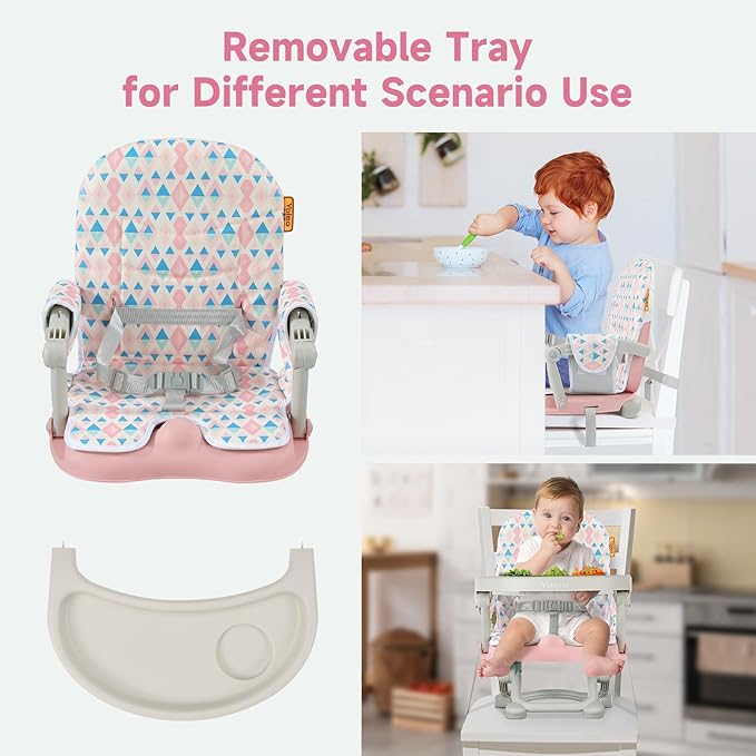 YOLEO Baby High Chair Booster Seat for Dining Table, Foldable High Chairs with Adjustable Heights, Travel Booster Seat with Removable Tray