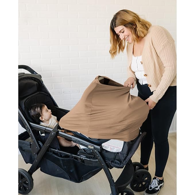 Konssy Baby Car Seat Covers- Multi-use Carseat Canopy for Babies, Stretchy Infant Carseat Cover Boy, Shower Gifts for Unisex Boys and Girls