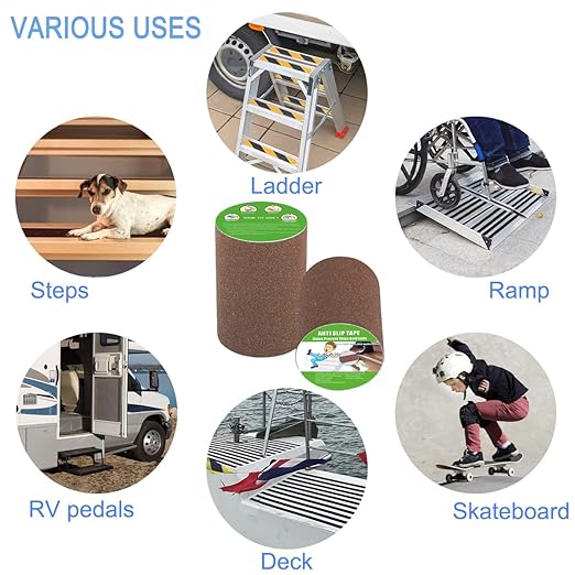Anti Slip Tape, High Traction,Strong Grip Abrasive, Not Easy Leaving Adhesive Residue, Indoor & Outdoor (6" Width x 190" Long, Brown)