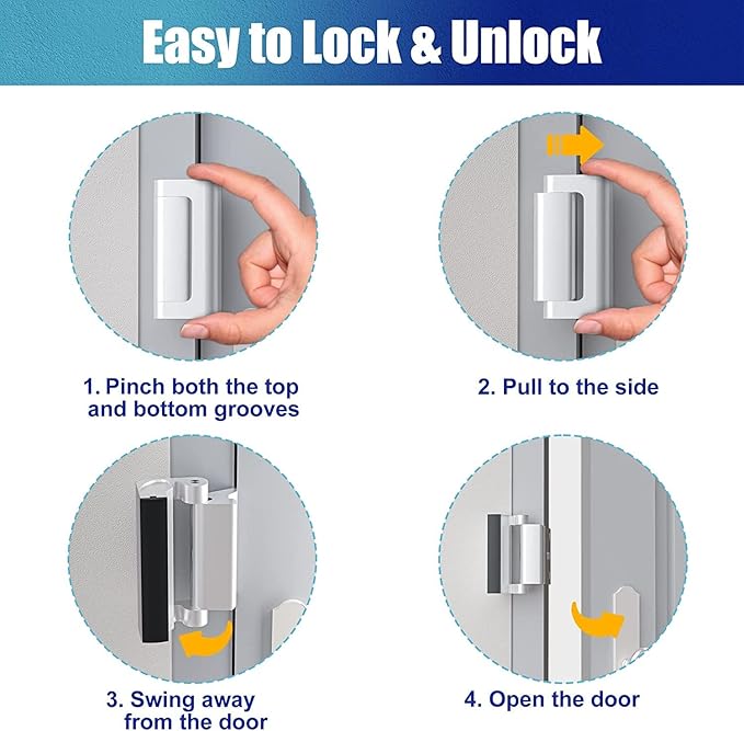 2Pack AceMining Door Reinforcement Lock Withstands 800lbs of Force - Silver Extra Child Proof Door Lock Drilling Required,Prevents Unauthorized Entry,Add a Door Security Lock for Home Safety & Privacy