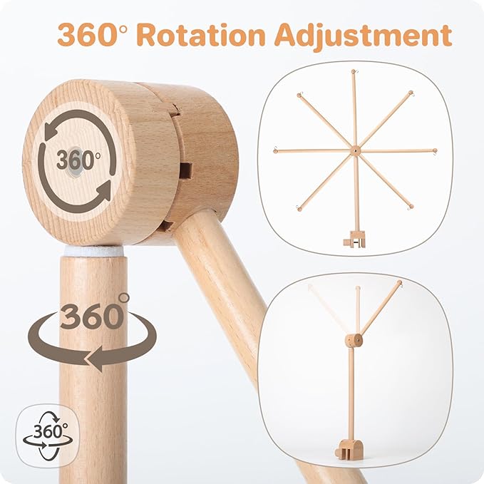 Baby Crib Mobile Arm, Nicemer Wooden Mobile Arm for Crib, Optimum Slat Thickness for Crib 0.6-1'', 3D 360° Adjustable, Height Range 16.1-24.4'', Mobile Hanger for Crib Baby Boy Girl Nursery Decor