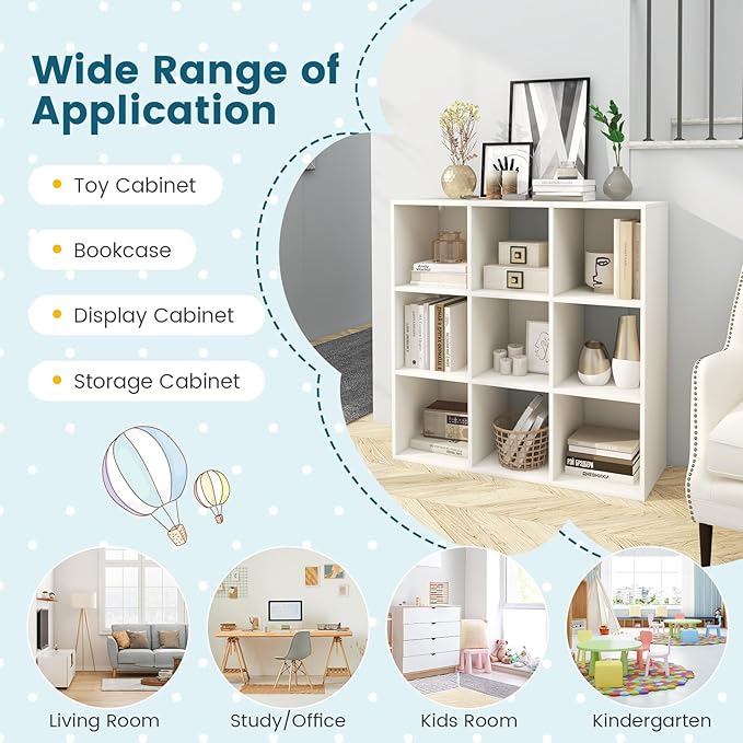 Costzon 9-Cube Toy Storage Organizer, 4-Tier Wooden Bookcase for Books and Toys Storage, Book Shelf for Kids Rooms, Playroom, Living Room, Nursery