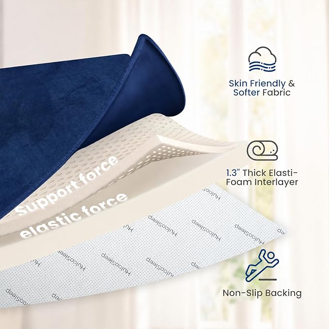 Baby Play Mat for Floor,1.3" Thick Elasti-Foam 50"×50" Playpen Mat for Tummy Time,Soft Coral Velvet for Toddler,Infant,Kids,Non-Slip Backing Safe for Crawling (Dark Blue)