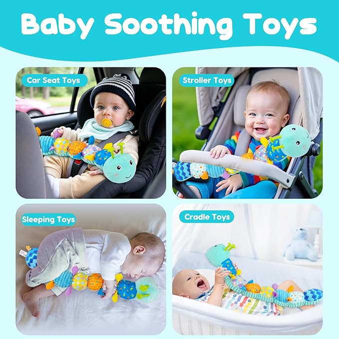 Baby Tummy Time Toys 0-6 Month Musical Stuffed Animal Plush Caterpillar Toy for Infant 6-12 Month Teething Sensory Toy with Crinkle Rattle for Babies 0-3-6 Month Newborn Boy Girl