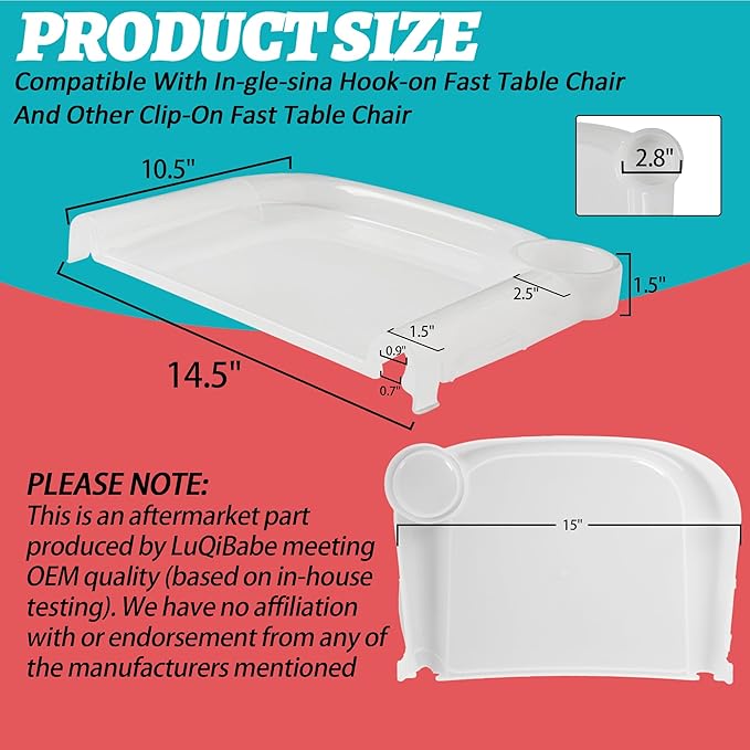 Clear Plastic Baby Dining Tray Compatible with Ingle-sina Fast Table Chair for Home & Restaurant Use, Portable Clip-On Feeding Tray for Hook-On High Chairs, Dishwasher Safe & BPA Free