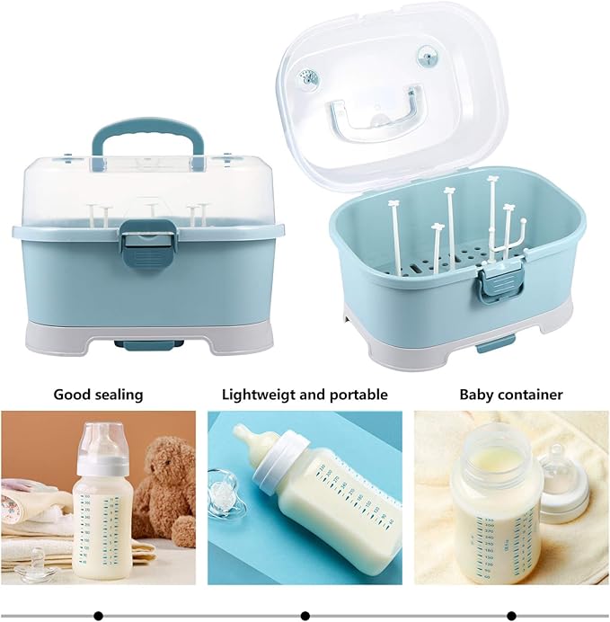 Toyvian Baby Bottle Dryer Portable Drying Rack Storage Box Organizer Case Portable Feeding Tool Kitchen Cabinet for Home Travel Drainer Baby Supplies, 14X10X10 Inches