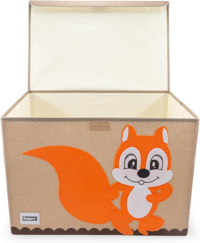 HYGGE + Animial Toy Storage Bin with Lid 20.8" x 13" x 13" Durable fabric & lightweight design. Great for storing toys, books, linens, games, clothing, baby products & more! (Squirrel)