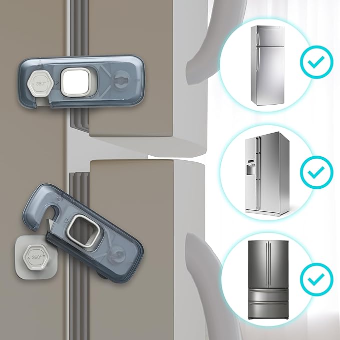 Heart of Tafiti 5 Pack Childproof Refrigerator Lock, French Fridge Door Latches, Baby Safety Locks for Cabinet, Cupboard, Drawers, Dishwasher, Oven, Closet, Strong Adhesive-Easy to Install, Clear
