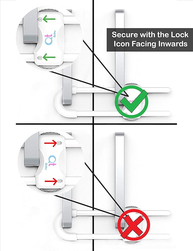 QT Baby - 20 Pack - Baby Proofing Cabinet Locks Adjustable U Shaped Baby Safety Latches for Drawers, Fridge, Closet Modern Baby Proofing Cabinet Lock with Extra Secure Lock Buttons (White)