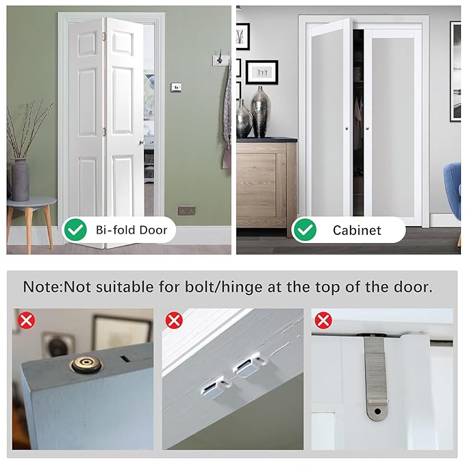 Metal Bifold Door Lock - Double Door Child Safety Locks Keep Toddler, Cats&Dogs Out of Closets, Cabinets, Pantry - No Need Install (2PC)