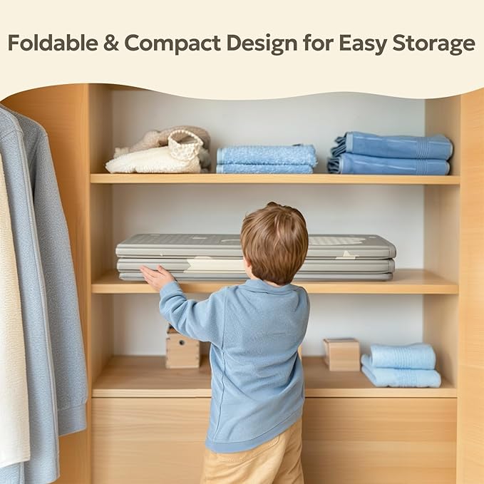 Mallify Foldable Play Mat, Reversible Baby Play Mat with Edge Reinforcement, Non-Toxic & Waterproof Baby Mat for Floor, Foam Playmat for Infants Toddlers, Rainbow, Cloud & Moon, 50''x50''