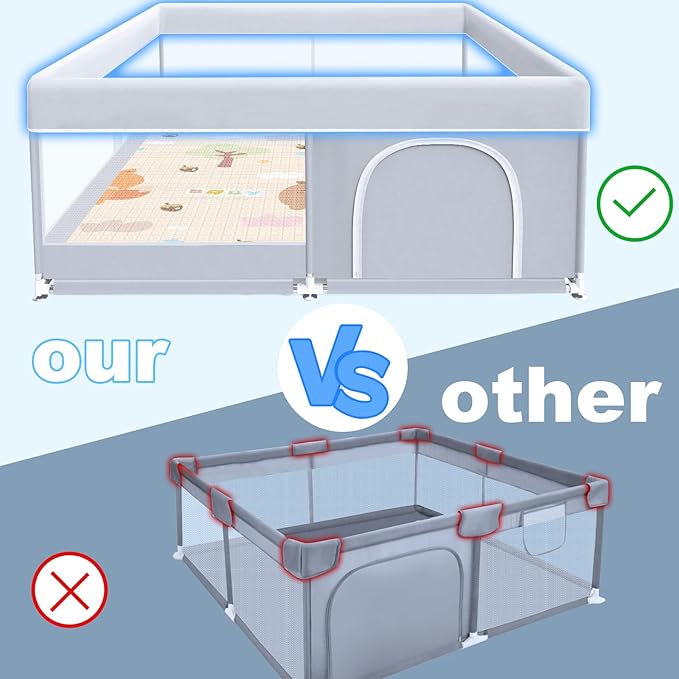 Baby Playpen with Mat, 50 x 50 Inch Play Pen Playards, Playpen for Babies and Toddlers, Baby Playard for Indoor & Outdoor Active Center Game Fence, Skin-Friendly Fabric and Soft Breathable Mesh