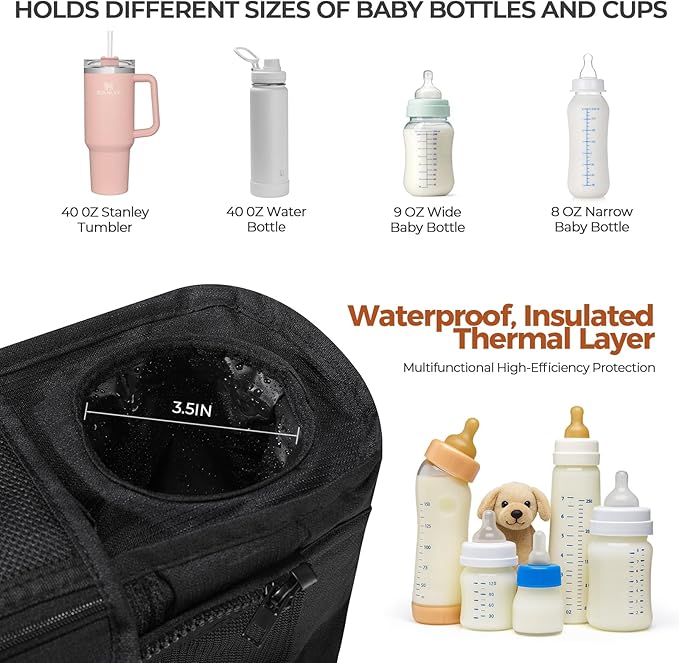 WUUTER Stroller Organizer with Cup Holder Detachable Wristlet Large Capacity Baby Stroller Bag for Mom, Fits Uppababy, Baby Jogger, Britax, BOB, More (Multicolor)