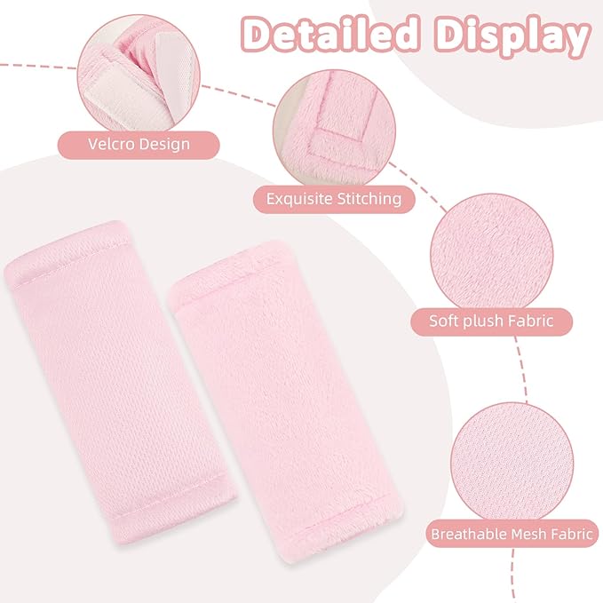 SWESEN Baby Car Seat Strap Covers, 3 Piece Soft Car Seat Strap Shoulder Pads for Baby Girls Boys, Double-Sided Use carseat Straps Covers for Stroller, Car Seats, Pushchair, Pink