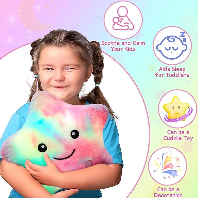 Subao Sensory Toys for Toddlers,14" Star Plush Soft Toddler Pillow Light Up Autism ADHD Toys,Special & Autism Needs,Birthday Xmas Gifts for Girls Age 3 4 5 6 7 8 9 10 11 Colorful
