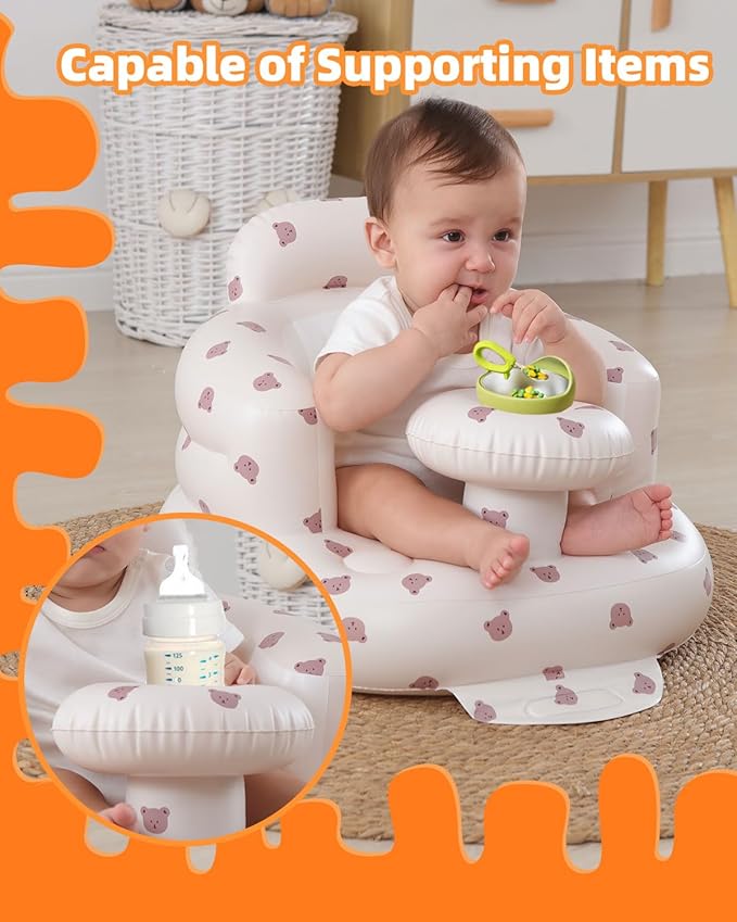 AGITVPS Upgrade Inflatable Baby Seat with Tray for Babies 3-36 Months, Built in Air Pump Bumbo Seat with Tray, Baby Chair Sit Me up Floor Seat for Baby, Learning to Sit&Feeding (Tray-Bear)