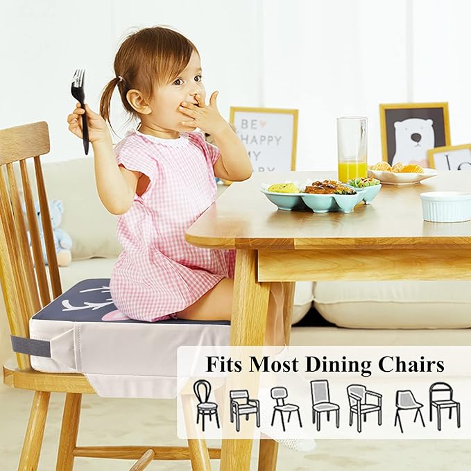 Dining Chair Heightening Cushion Portable Dismountable Adjustable Highchair Booster for Baby Toddler Kids Infant Washable Thick Chair Seat Pad Mat (Grey+Pink Deer)