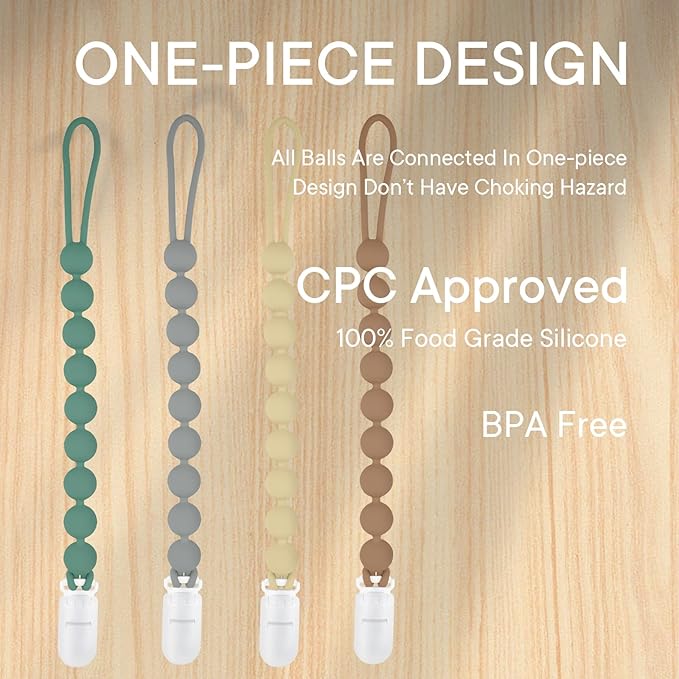 Silicone Pacifier Clip Holder, 4 Pack One Piece Soft Flexible Binky Clips Pacifier Holder Clip for Boys