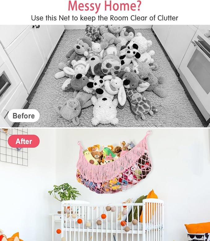 Stuffed Animal Hammock - Extra Large 56'' Long, Stuffed Animal Storage, stuffed animal Holder net, Hammock Large, Storage Hanging Organizer - Light Pink