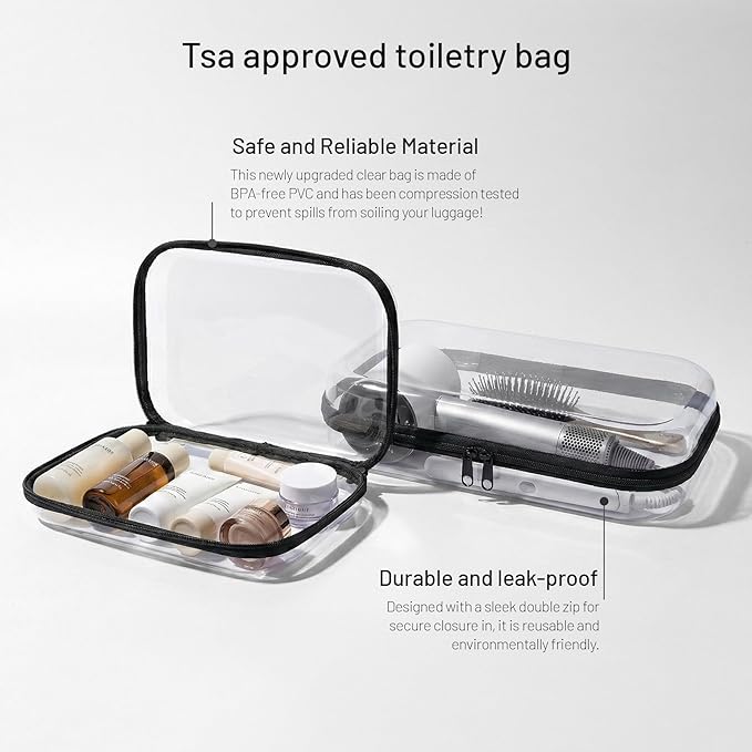 Travel Toiletry Bag for Men,Clear Hard Shell Zipper Case,2pcs Large Capacity Portable Toiletry Organizer Dopp Kit Water-Resistant Shaving Bag For Toiletries Accessories,Makeup Cosmetic Bag For Women