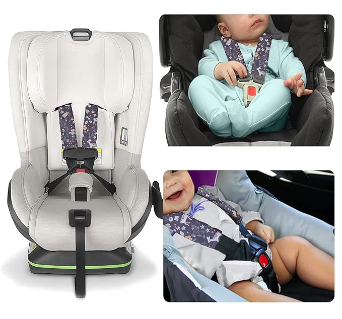 DILIMI Baby Car Seat Neck Cover, 2Pcs Carseat Belt Cover Pad, Shoulder Strap Protectors, Seat Belt Covers Cushion for Boy Girl (Grey Flower Deer)