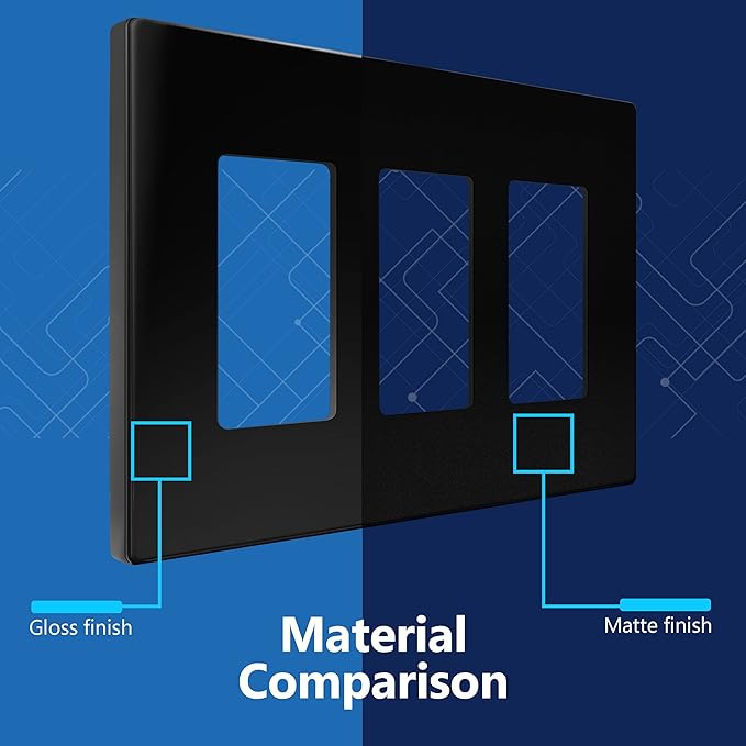 LIDER Matte Finish Decorator Switch Cover, Screwless Wall Plate, Mid-Size 3-Gang 4.88" x 6.77", Unbreakable Polycarbonate Thermoplastic, UL Listed, LSWP-33M-BK2P, Black, 2 Pack