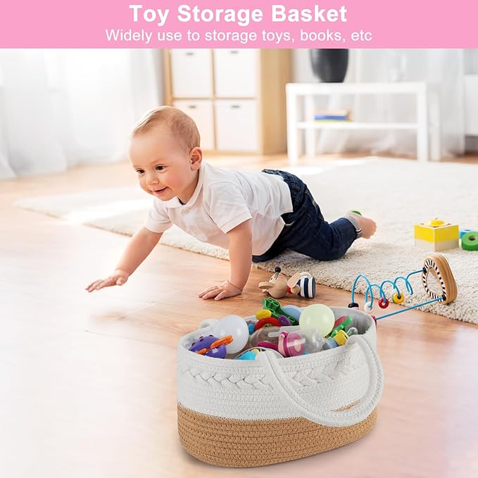 ABenkle Diaper Caddy Organizer, Boho Rustic Cotton Rope Nursery Baby Basket, Changing Table Organizer for Baby Diaper Storage and Baby Shower
