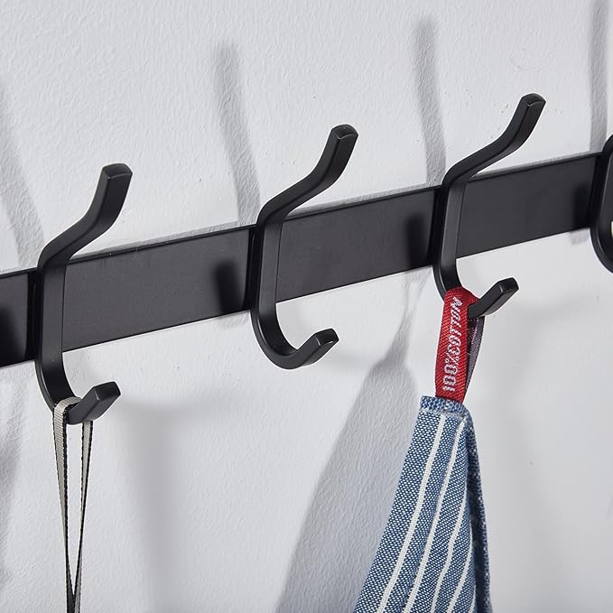 HAMUTH Wall Hooks Heavy Duty, 23 Inch Coat Rack Wall Mount with 8 Hooks, Black Wall Hooks for Entryway, Bathroom - for Hanging Backpack, Bag, Coat, Purse, Hat, Towel, Clothes,2 Packs