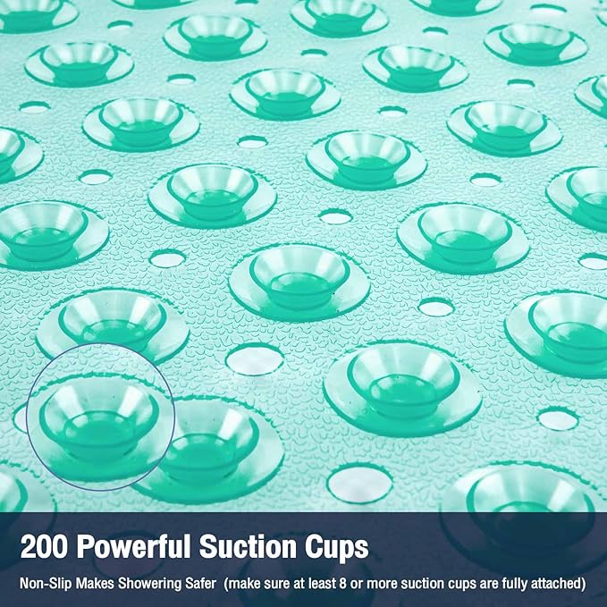 Extra Long Bathtub Mat Non Slip, Clear Green Soft Bath Mat for Tub 40 x 16 Inch Full Size, Bath Tub Shower Mats for Bathroom Floor, Big Suction Cups and Drain Holes, Easy Washable, BPA Free