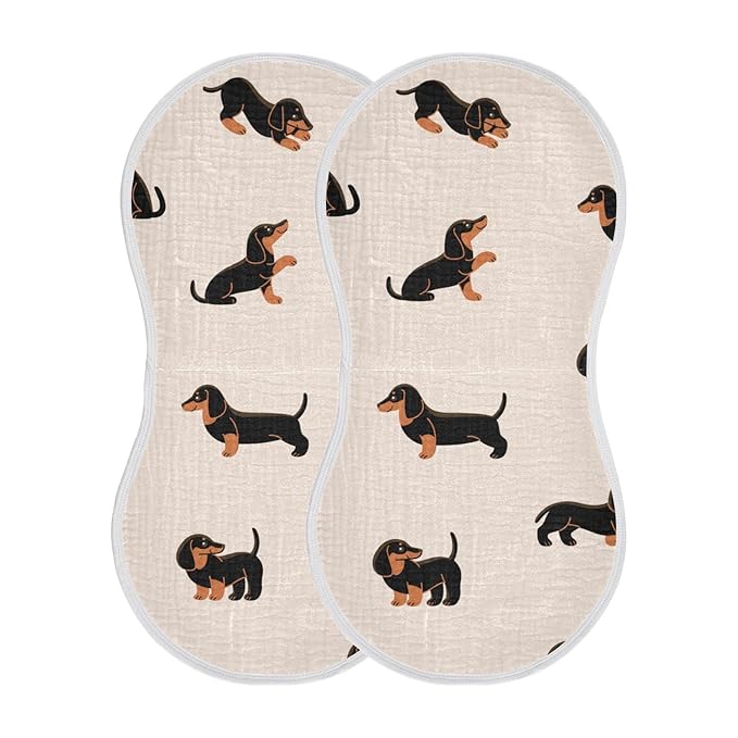 Muslin Baby Burp Cloths Set of 1, Soft Absorbent Cute Dogs Dachshunds Muslin Washcloths, Bibs, Face Towel for Newborn Boys Girls, 22 x 11 Inch