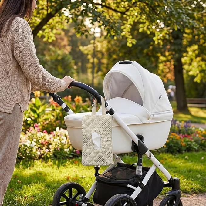 Quilted Baby Wipe Holder Quilted Wipe Pouch Portable Hanging Floral Wet Wipes Bag for Car, Stroller
