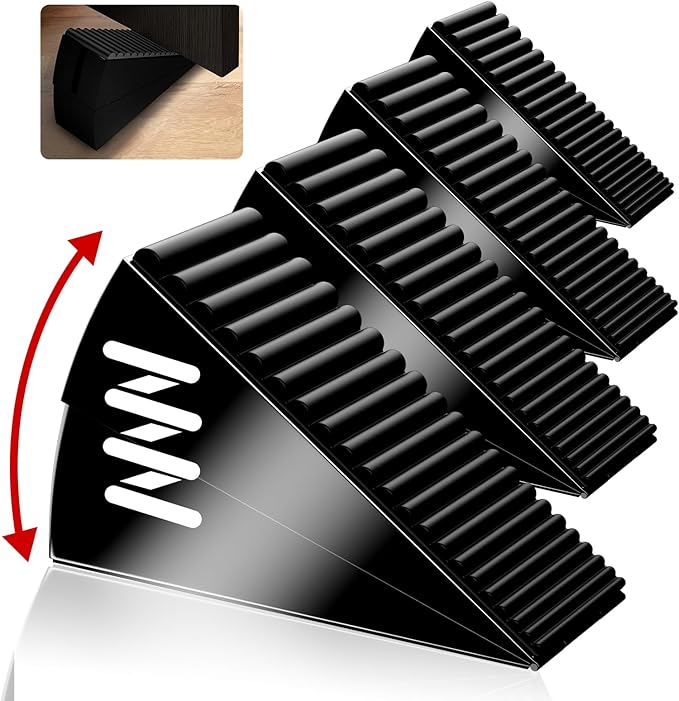 4 Pack Heavy Duty Metal Door Stop, Strongest Large Adjustable Spring Door Stopper Up to 3 inch Tall, Door Stoppers for Bottom of Door, Black Rubber Door Wedge for Any Heavy Doors