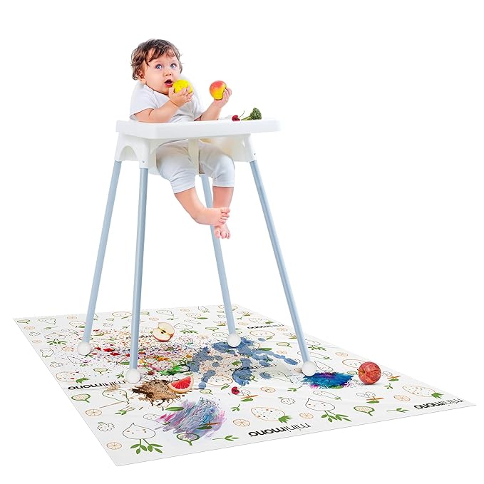 Baby Splat Mat for Under High Chair - 30 Pcs Disposable and Waterproof Splash Mats - 40"x47" Multipurpose Activity Mat for Picnic, Arts and Crafts - Baby Led Weaning Supplies (Fruits Veggies)