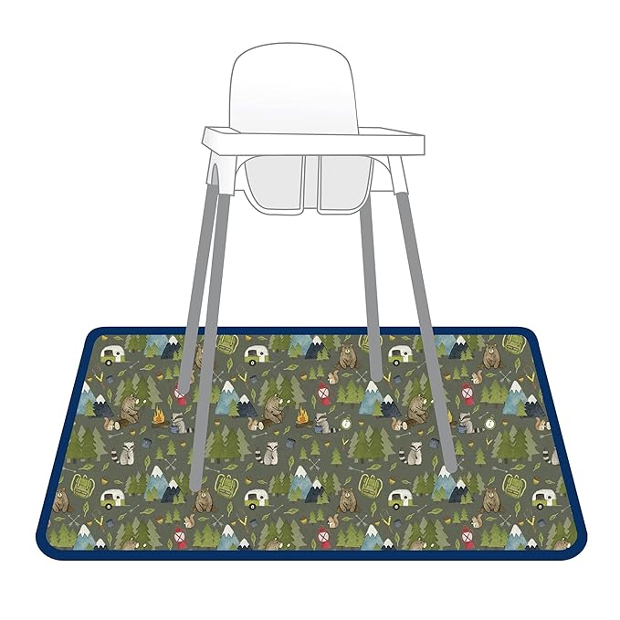 BapronBaby Camping Bears Splash Mat - Waterproof Catch-All for Under High Chairs, Floors, Tables, Playtime or Arts & Crafts - Machine Washable - 45" x 45”
