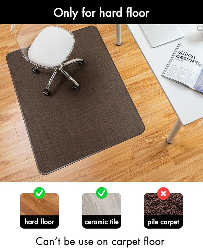 BARoyal Office Chair Mat for Hardwood Floor Under Desk Computer Rolling Chair Mat for Wood/Tile Floor Non-Slip Heavy Duty Desk Rug PVC Plastic Hard Floor Protector 45" x 53"(Coffee)