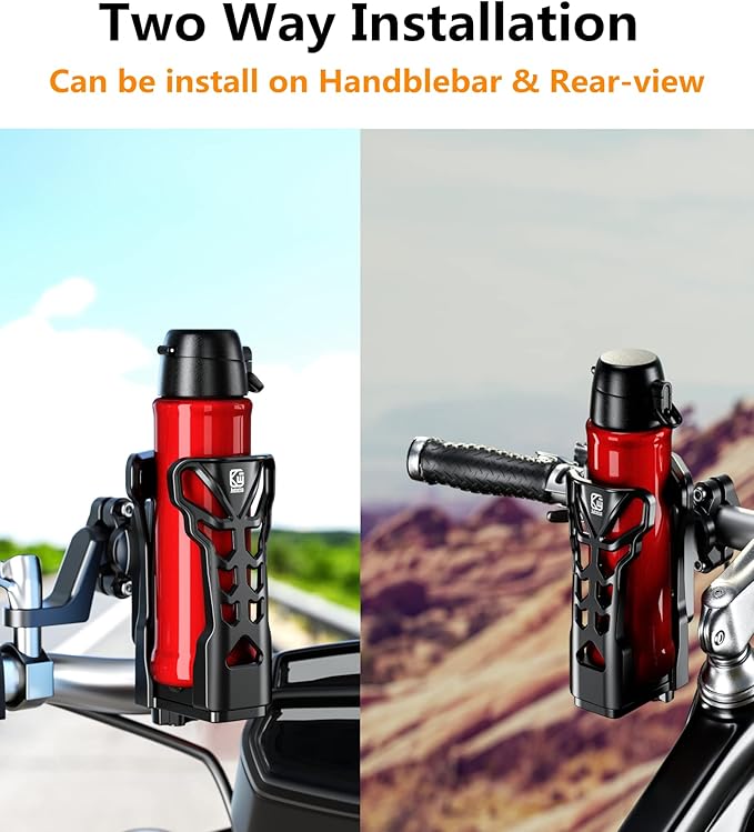 KEWIG Bicycle Water Bottle Holder for Bike & Motorcycle, Adjustable Bike Water Bottle Cages Fit for Diameter 2'' - 3'' Cup, Compatible for Handlebars or Tubes 20mm to 35mm in Diameter