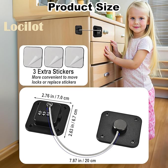 Locilot 3 Pack Fridge Lock for Kids, Traceless Refrigerator Lock for Adults, Child Proof Cabinet Locks Baby Proofing, Drawer Freezer Locks for Fridge Refrigerator (Black)