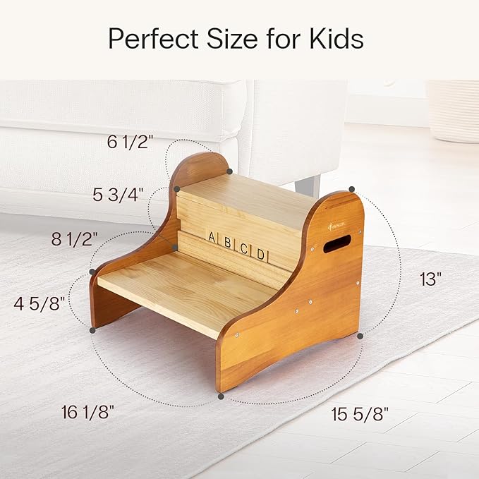 StrongTek Kids Wooden Step Stool with Storage, 2-Step Pine Design with Non-Slip Pads, Hidden Storage Compartment for Toddlers, Ideal for Bathroom, Bedroom, or Kitchen Use