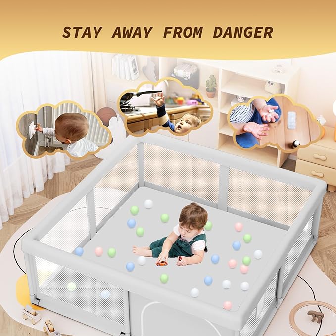 Besuhot Baby Playpen for Toddler, Large Playpen for Babies 50" × 50" Baby Fence Playards, Kids Safety Play Pen Area for Indoor & Outdoor (Grey)