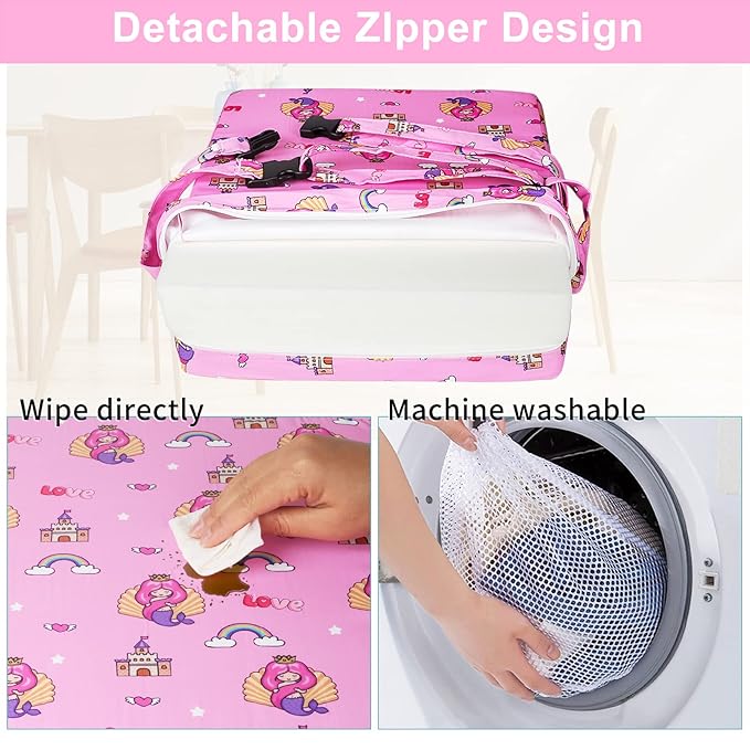 Toddler Booster Seat for Kitchen Chair Dining Table, Washable Thick Strong Support Portable Booster Chair for Toddlers Eating, Easy Cleaning Booster Seat Cushion Detachable with Adjustable Straps