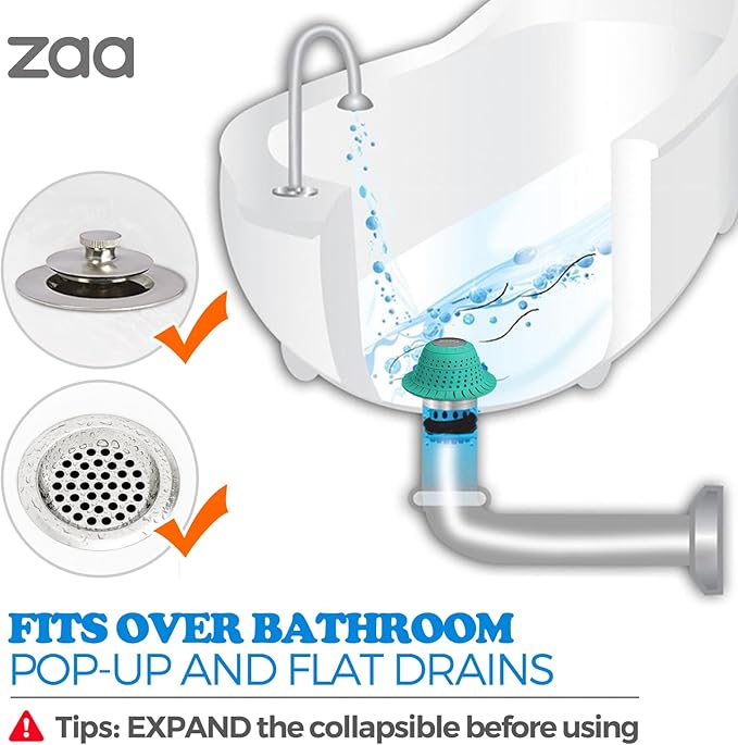 zaa Bathtub Drain Hair Catcher, Silicone Collapsible 1 Pack Drain Protector for Pop-Up and Regular Drains of Shower, Bathtub, Tub, Bathroom, Sink, Mint Green