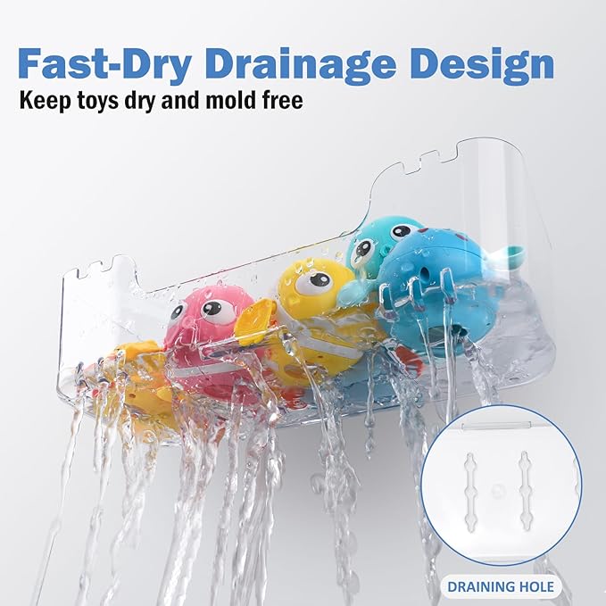 EEKEDO Bath Toy Storage Organizer 2 Pack Clear Bathtub Toy Storage Holder Large Capacity Shower Caddy Wall Mounted Shower Organizer No Drill for Bathroom, Quick-Dry, Easy to Clean and Install