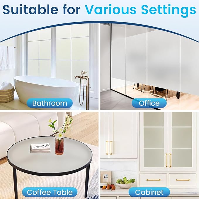 DOWELL Window Privacy Film, Frosted Glass Window Film, Static Cling Non-Adhesive Glass Clings, Sun Blocking Opaque Door Coverings, Reusable Door Sticker for Bathroom Home Office, White, 35.4" x 118"