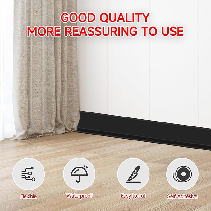 Flexible Baseboard Molding Trim 3 Inch(W) x 40 Feet(L) Self Adhesive Vinyl Wall Base Peel and Stick Cove Base,Rubber Wall Base. (Black)