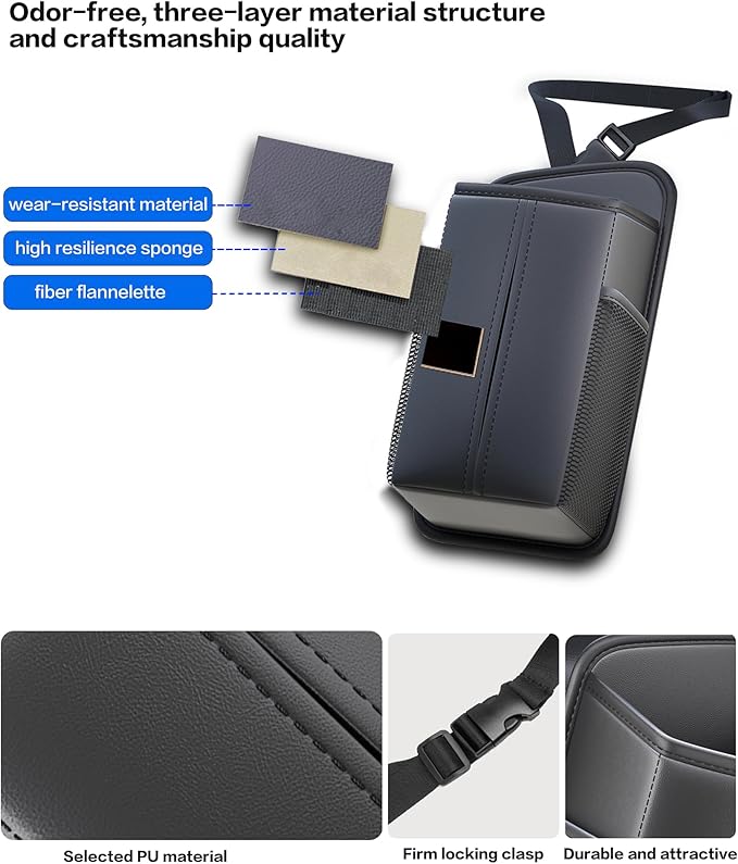Car Tissue Holder for Front Seat, Headrest Organizer with 2 Side Mesh Pockets for Phones & Cards, tissue box cover square Fits 150 Tissues, Durable PU Leather